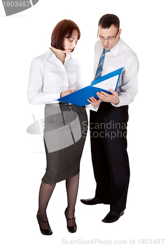 Image of Business couple with a folder for documents in the studio