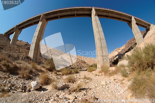 Image of Fisgeye view of bridge in the desert