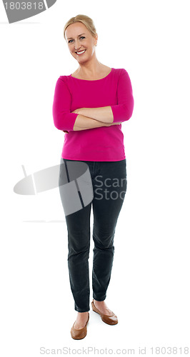 Image of Full length portrait of happy aged woman posing