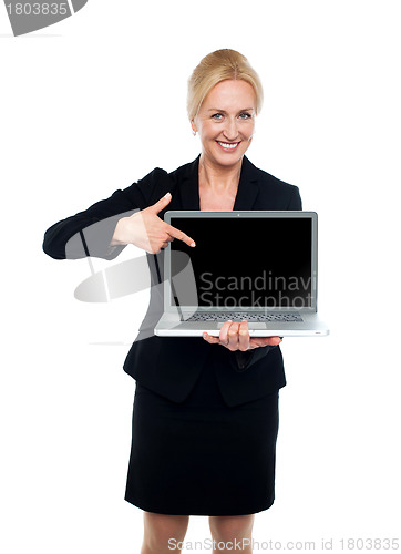 Image of Business lady indicating towards laptop screen