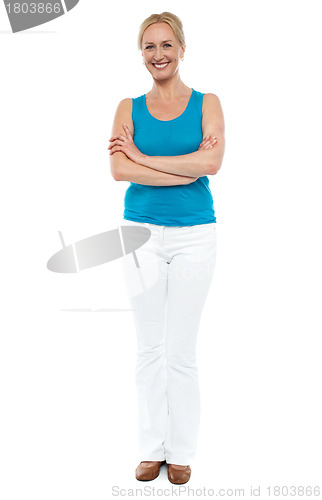 Image of Full length portrait of casual cheerful woman
