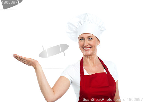 Image of Smiling senior cook showing copy space