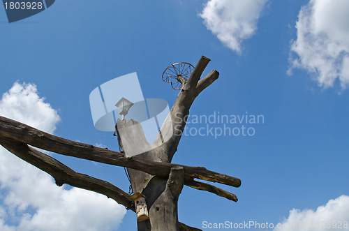 Image of Park gate sky. Bird nesting-box wheel stork nest 