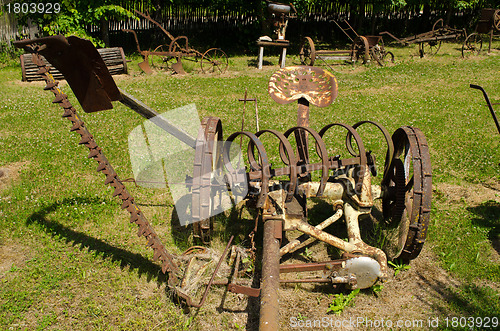 Image of retro grass cut harvest agriculture machinery 