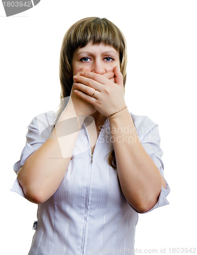 Image of young girl covers her mouth with his hands