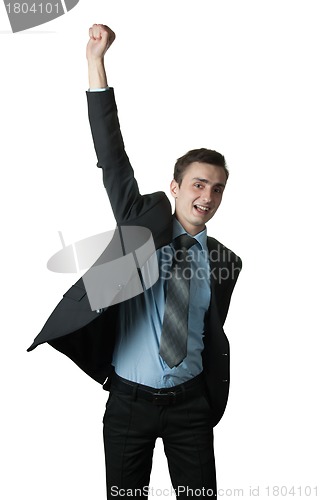 Image of Excited young man celebrating success