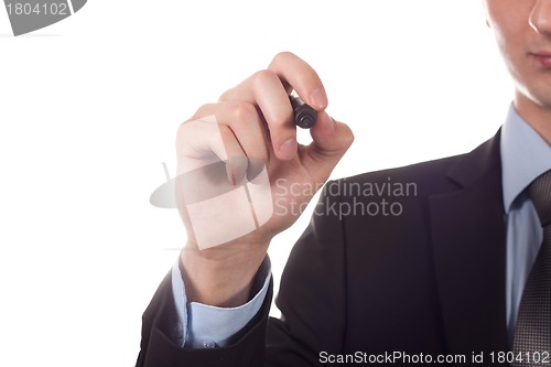 Image of man writing on the screen isolated white