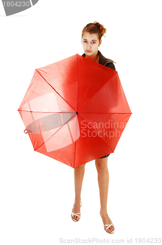 Image of Girl with red umbrella.