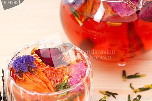 Image of Herbal natural floral tea infusion with dry flowers