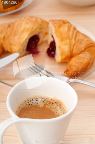 Image of fresh croissant french brioche and coffee