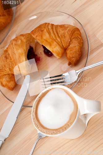 Image of fresh croissant french brioche and coffee