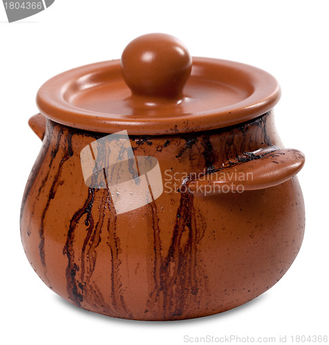 Image of Dirty ceramic pot on white background