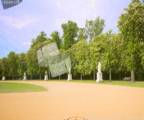 Image of row of statues in park at New Palace Sanssoucia park Potsdam Ger