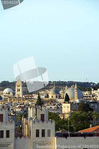 Image of rooftop  Jerusalem Palestine Israel architecture with mosque tem