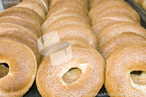 Image of fresh Israeli bagel bread  photographed in Jerusalem Israel