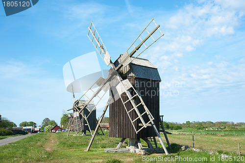 Image of Old wooden Windmills on  the island Öland