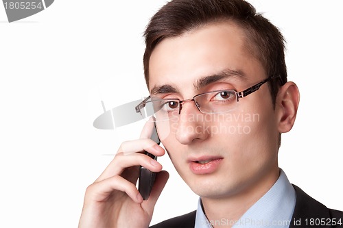Image of Young businessman talking on the mobile phone