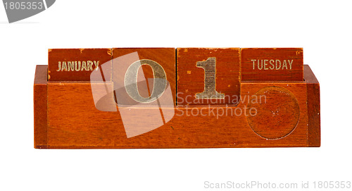 Image of wooden calendar 2013 New year January 1 Tuesday 