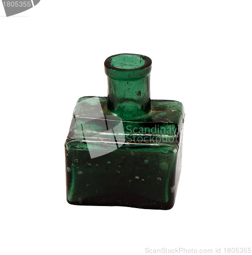 Image of vintage green glass bottle isolated on white 