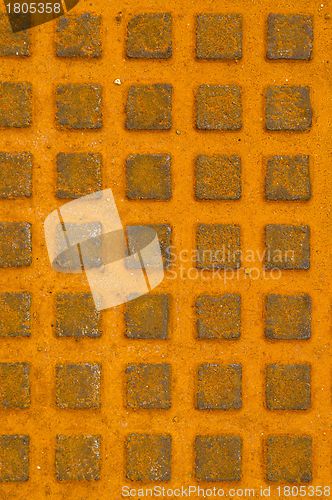 Image of Great rusty iron metal sewer lid background.