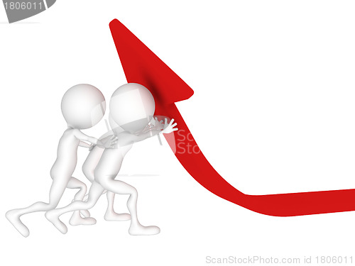 Image of 3d illustration of men pushing red arrow diagram