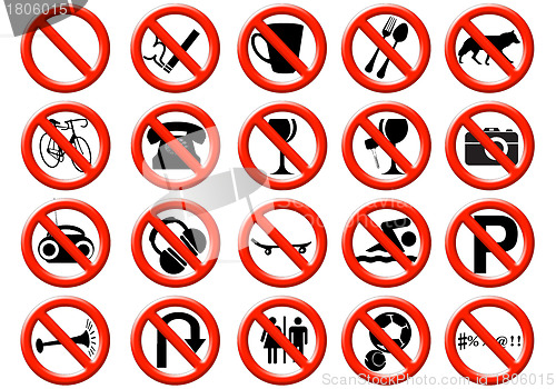Image of illustration of a signs showing a list of prohibitions