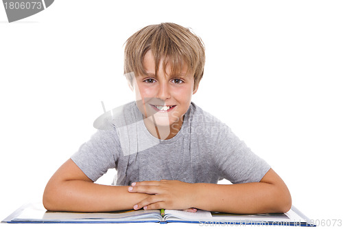 Image of Boy with book. isolated on white background 