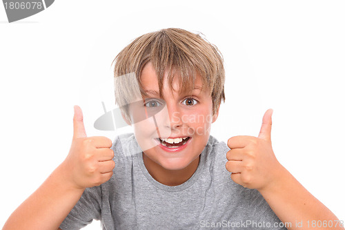 Image of Happiness schoolboy shows OK 