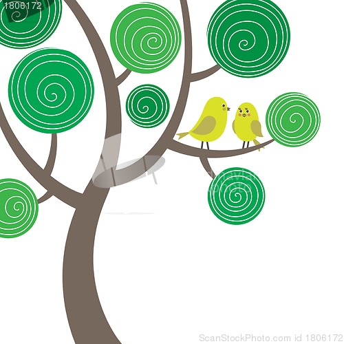 Image of Decorative composition with two birds on the tree