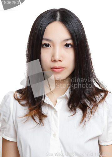 Image of young asian woman over white background