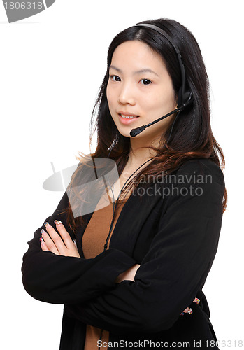 Image of young asian business woman with headset