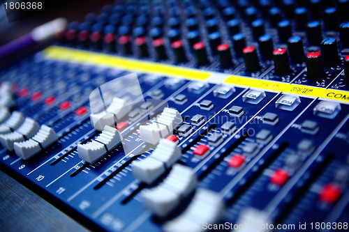 Image of controls of audio mixing console