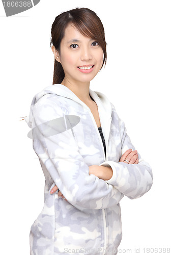 Image of young asian woman over white background