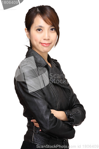 Image of young asian woman over white background