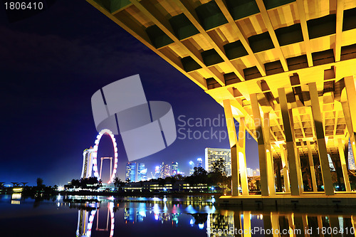 Image of Singapore city and bridge at night