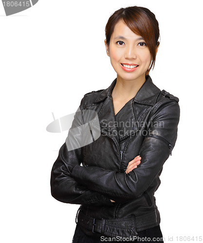 Image of young asian woman over white background