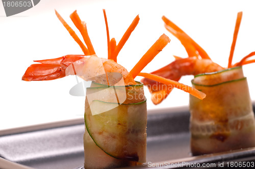 Image of colorful  prawn shrimps appetizer snack