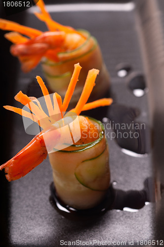 Image of colorful  prawn shrimps appetizer snack