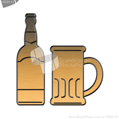 Image of golden beer bottle mug isolated metallic