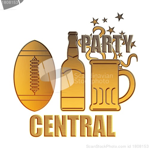 Image of american football helmet ball beer chips golden metallic