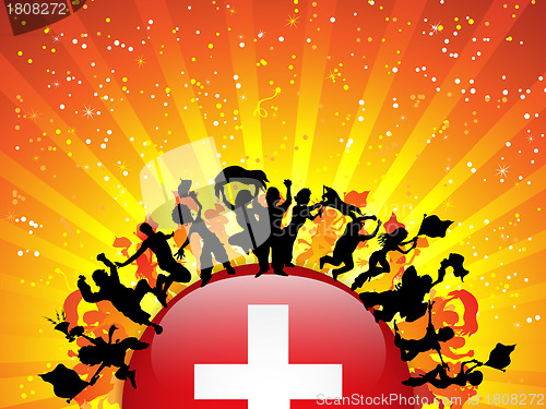 Image of Switzerland Sport Fan Crowd with Flag