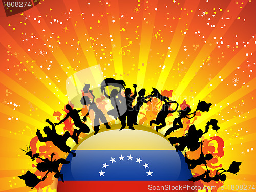 Image of Venezuela Sport Fan Crowd with Flag