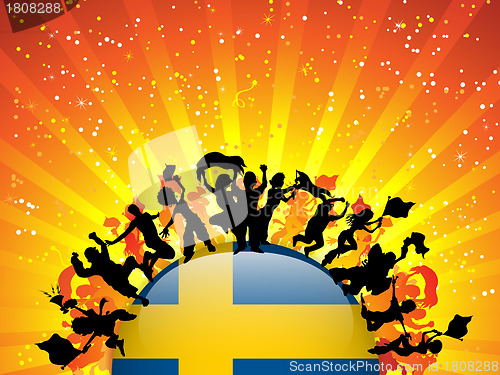 Image of Sweden Sport Fan Crowd with Flag