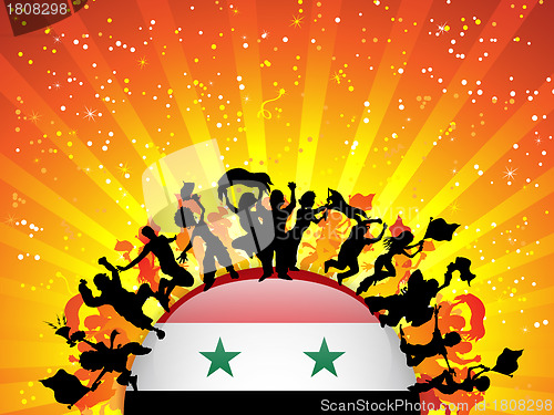 Image of Syria Sport Fan Crowd with Flag