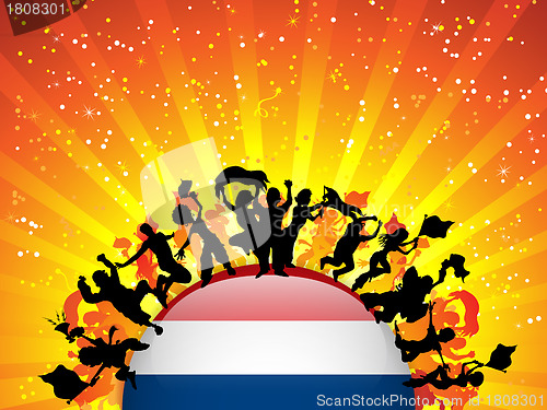 Image of Netherlands Sport Fan Crowd with Flag