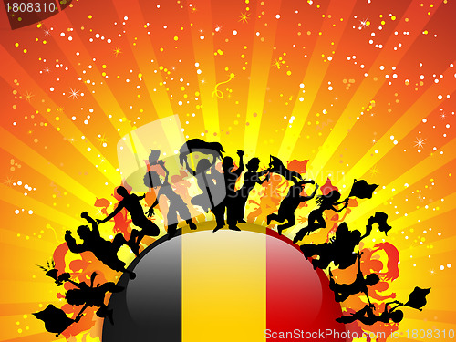 Image of Belgium Sport Fan Crowd with Flag