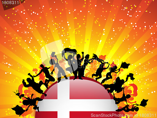 Image of Denmark Sport Fan Crowd with Flag