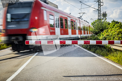 Image of train at the Railroad crossing