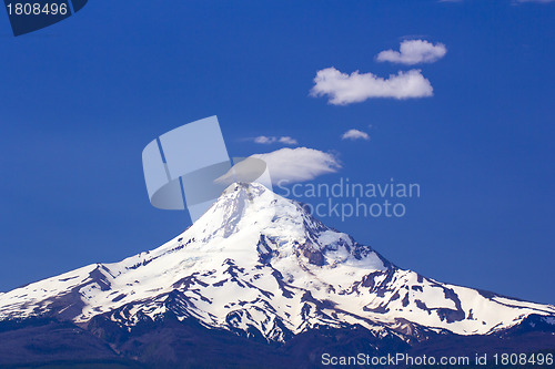 Image of Mount hood with Smoke Stack Clouds