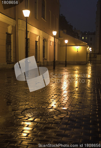 Image of yard with street lamps